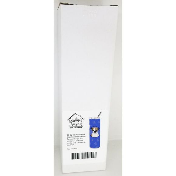 English Bulldog Tricolor #2  Stainless Steel 20 oz Skinny Tumbler, Blue - Picture 4 of 4